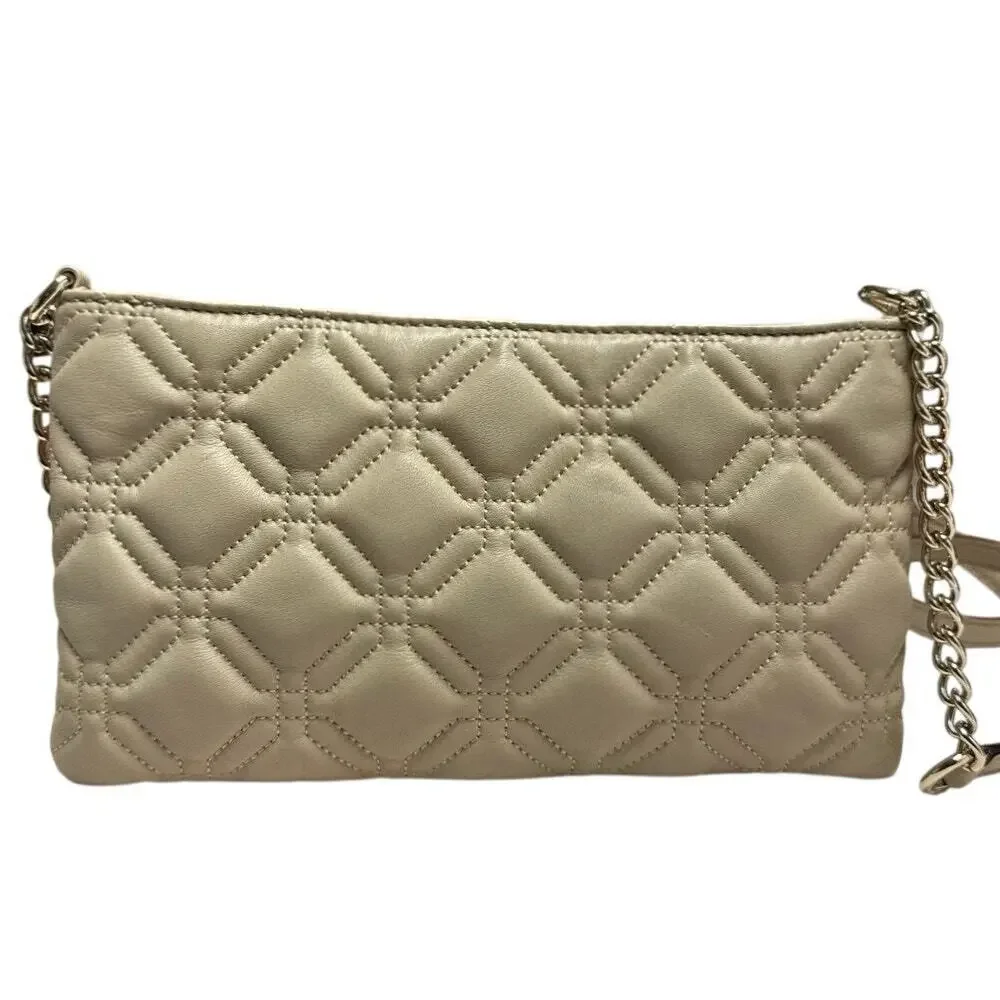 Kate Spade Presley Astor Court Leather Quilted Shoulder Crossbody Bag Taupe
